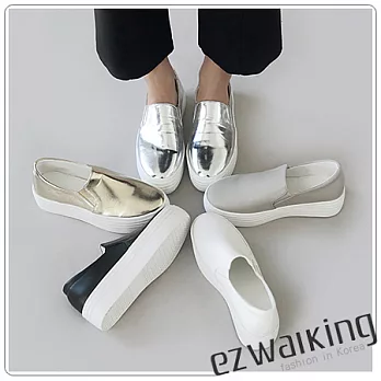 ezwalking{韓國女鞋}素面3cm厚底便鞋-5色黑、白、杏、金、銀