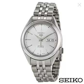 SEIKO精工 精工5日本製造夜光指針白色錶盤不鏽鋼男士手錶 SNKL15J1