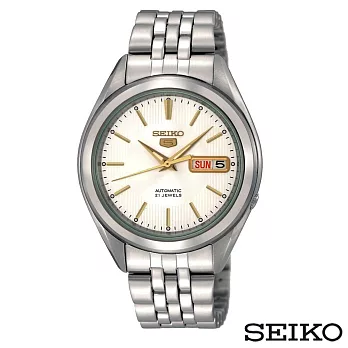 SEIKO精工 精工5日本製造夜光金色指針不鏽鋼男士手錶 SNKL17J1