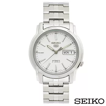 SEIKO精工 精工5日本製造夜光白色錶盤紳士風不鏽鋼男士手錶 SNKL75J1