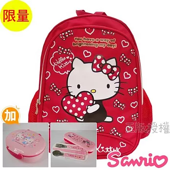 【Hello Kitty凱蒂貓】書包+便當盒+餐具組-幸運雙層學童款(紅色)