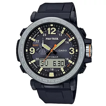 CASIO PROTREK 戶外雄兵登山運動豪邁型腕錶-銀框+黑-PRG-600-1