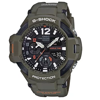 G-SHOCK 置空點的優勢運動限量休閒腕錶-橄欖綠-GA-1100KH-3A