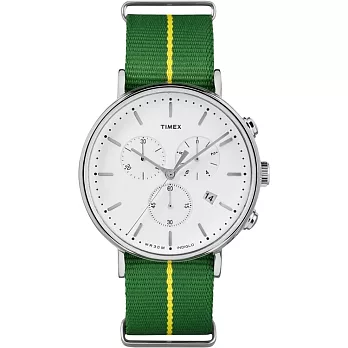 TIMEX 天美時 週末Fairfield 三眼計時手錶 (綠帆布帶 TXTW2R26900)