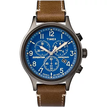 TIMEX 天美時 Scout Chrono系列三眼計時手錶 (藍x咖啡 TXTW4B09000)