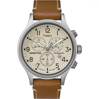 TIMEX 天美時 Scout Chrono系列三眼計時手錶 (米色x咖啡 TXTW4B09200)