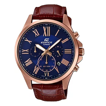 CASIO EDIFICE 深藏不露的魅力時尚男性優質腕錶-藍+玫瑰金-EFV-500GL-2A