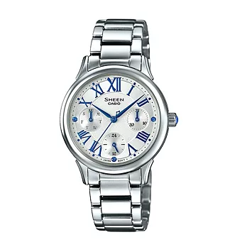 CASIO SHEEN 水晶羅馬的迷人丰采時尚優質女性腕錶-銀白-SHE-3049D-7A
