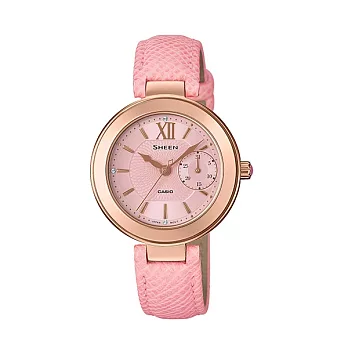 CASIO SHEEN 面紗下的豔后之美優質女性時尚腕錶-粉紅+玫瑰金-SHE-3051PGL-4A