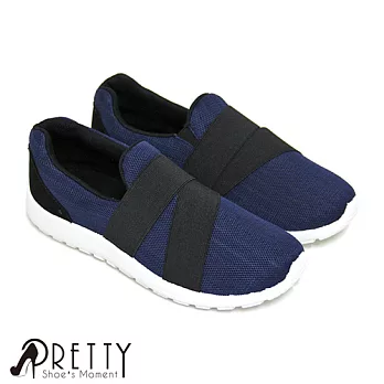 【Pretty】雙色彈力繃帶拼接休閒男鞋JP25.5藍色