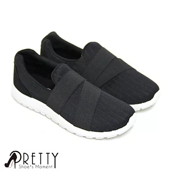 【Pretty】雙色彈力繃帶拼接休閒男鞋JP25.5黑色