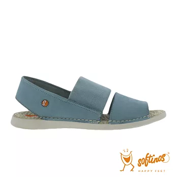 Softinos(女) TAI STYLE 雙寬線牛皮鬆緊帶雙料休閒涼鞋 -EU36水藍