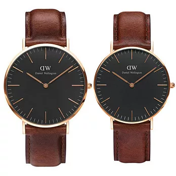 Daniel Wellington 黑錶面真皮 對錶 DW00100124 DW00100136 (DW)(平行輸入)