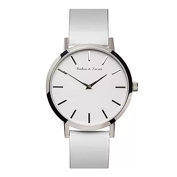 Barbas&Zacári澳大利亞精品手錶 原始系列 白色皮革錶帶 銀色錶框 白色錶盤43mm