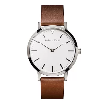 Barbas&Zacári澳大利亞精品手錶 原始系列 棕色皮革錶帶 銀色錶框 白色錶盤43mm