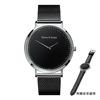 Barbas&Zacári澳大利亞精品手錶 時刻收藏系列 黑色金屬錶帶 銀色錶框 黑色錶盤43mm