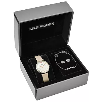 EMPORIO ARMANI 牡丹雅緻晶鑽時尚套錶組-AR80001