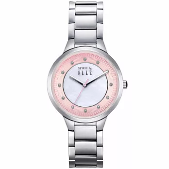 ELLE 時尚晶鑽不繡鋼時尚腕錶-粉色x白色/34mm粉x白