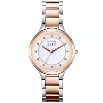 ELLE 時尚晶鑽不繡鋼時尚腕錶-玫瑰金x白色/34mm玫瑰金x白
