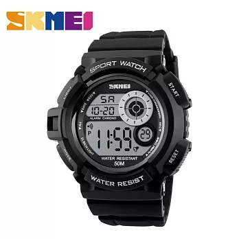 SKMEI 時刻美 1222 低調單色錶面設計多功能電子運動錶- 黑色