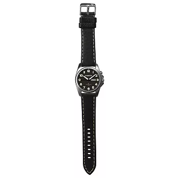 美國DAKOTA 黑色皮革黑錶盤銀框休閒真皮手錶腕錶/38mm