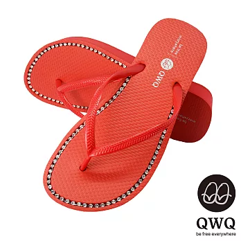 QWQ夾拖的創意(女) - 慛燦面鑽 全素面施華洛世奇鑽鍊3cm夾腳拖鞋 -EU36搖滾紅