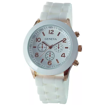 GENEVA 繽紛馬卡龍色玫殼軟矽膠錶帶造型手錶- 白色