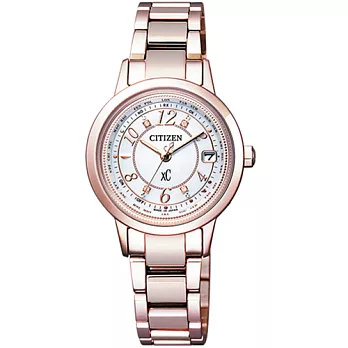 CITIZEN XC 盛夏的櫻花季電波時尚優質女性腕錶-粉玫瑰金-EC1145-58X
