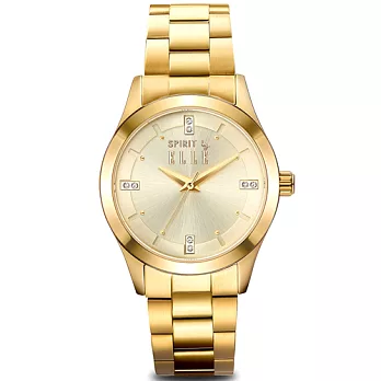 ELLE 晶鑽不鏽鋼時尚尖端腕錶-金色/30mm