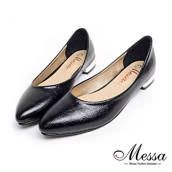 【Messa米莎專櫃女鞋】MIT個性顯瘦內真皮尖頭金屬飾低跟包鞋 -黑色EU36黑色