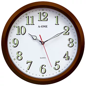 A-ONE TG-0312 棕色圓框夜光數字時鐘掛鐘