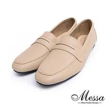 【Messa米莎專櫃女鞋】MIT俐落百搭羊紋軟皮革內真皮平底包鞋-棕色EU36棕色