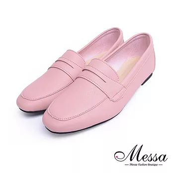 【Messa米莎專櫃女鞋】MIT俐落百搭羊紋軟皮革內真皮平底包鞋-粉色EU36粉色