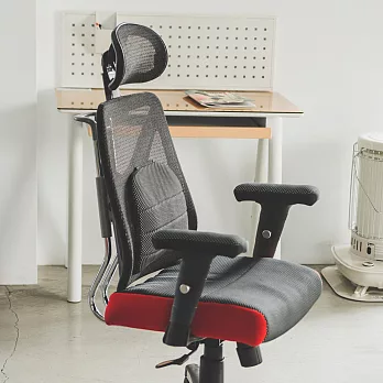 Peachy Life 氣墊扶手升降頭靠附腰枕辦公椅/電腦椅(3色可選)黑色