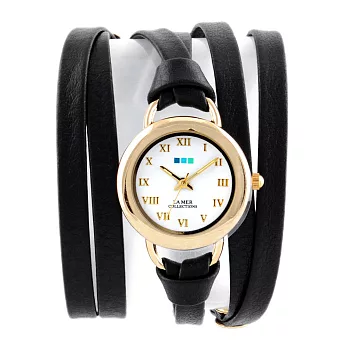 La Mer Collections 美國精品手錶手鍊 黑色雙條皮革錶帶金色錶框27mm