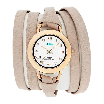 La Mer Collections 美國精品手錶手鍊 膚色雙條皮革錶帶玫瑰金色錶框27mm