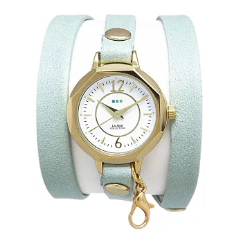 La Mer Collections 美國精品手錶手鍊 冰水綠皮革串珠金色鍊條25mm