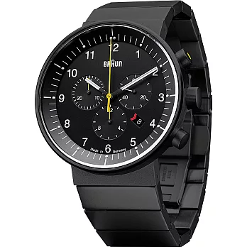 德國百靈BRAUN-設計大獎三眼計時錶-黑鋼帶 BN0095BKBKBTG