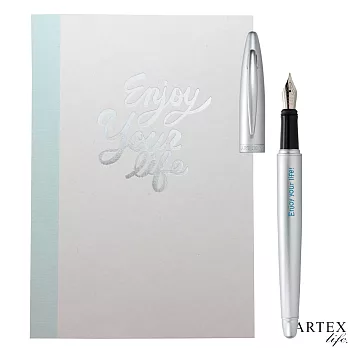 ARTEX【一同來寫字】開心鋼筆+筆記本組銀筆+白本