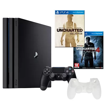 SONY PS4 Pro 7017 1TB-主機黑+ 秘境探險-合輯+ 秘境探險4 盜賊末路 +手把果凍*1-白