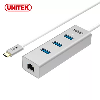 UNITEK 優越者Type-C轉千兆網卡+3埠USB3.0集線器
