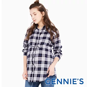 【Gennies專櫃】Gennies系列-經典格紋配色綁帶哺乳上衣S藍白格