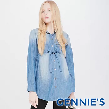 【Gennies專櫃】Gennies系列-復古刷色開襟牛仔綁帶上衣