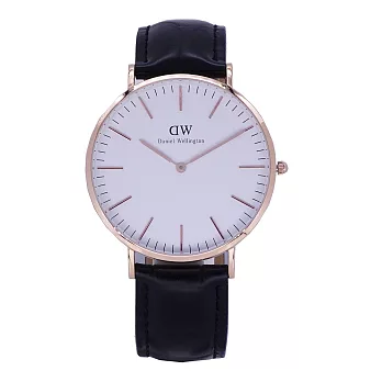 DW Daniel Wellington 經典中的珍貴收藏時尚優質皮革腕錶-竹節黑+玫瑰金/40mm-DW00100014