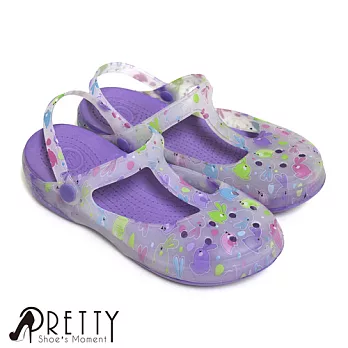 【Pretty】童趣可愛動物圖形兩穿防水鞋/雨鞋EU36紫色