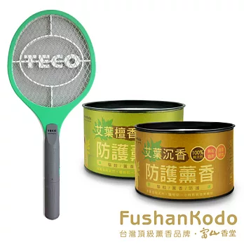 富山香堂 艾葉防護薰香2盒 送 TECO東元電池式電蚊拍