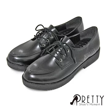 【Pretty】熱銷女款綁帶厚底學生鞋JP23黑色