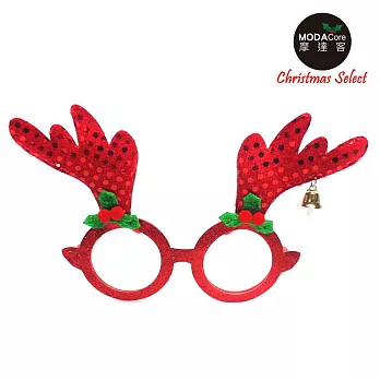 【摩達客】聖誕派對造型眼鏡-閃亮紅鹿角小鈴鐺