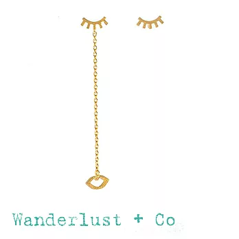 Wanderlust+Co 澳洲品牌 俏皮金色眨眼耳環 垂墜式嘴唇耳環 EYELASH