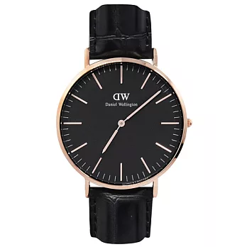 Daniel Wellington BLACK READING黑壓紋皮x玫瑰金手錶40mm